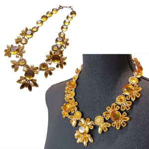 J. Crew Amber Sunshine Crystal Floral Cluster Statement Necklace
